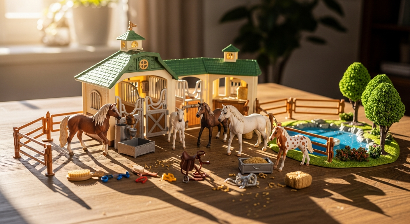 Schleich Horse Club Lakeside Country House Stable playset with horses and family figures