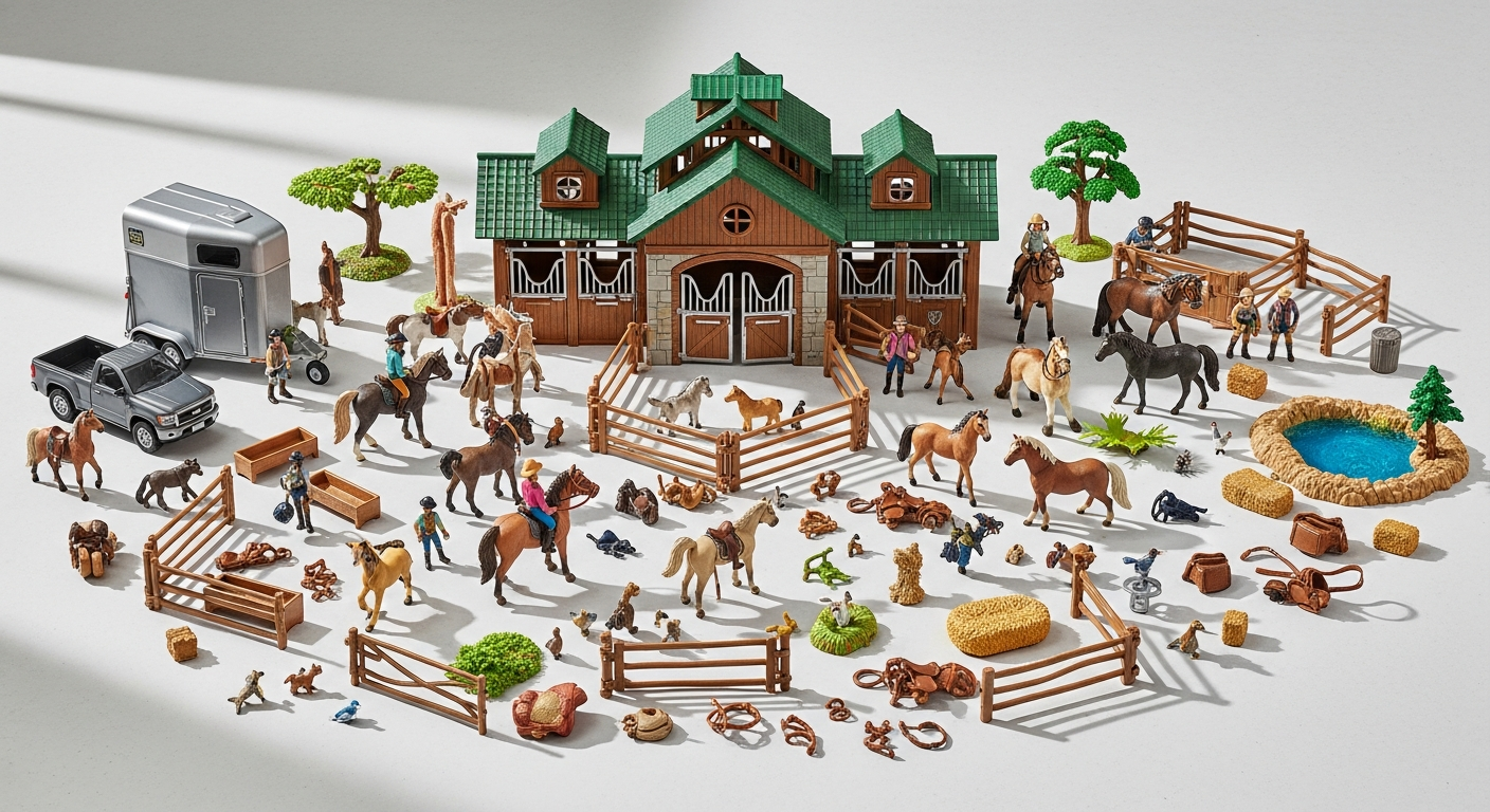 Schleich Lakeside Country House Stable Playset with horses, house structure, and accessories displayed