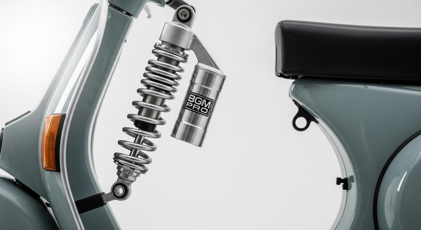 BGM PRO SC/F16 Competition Front Shock Absorber mounted on Vespa scooter suspension system