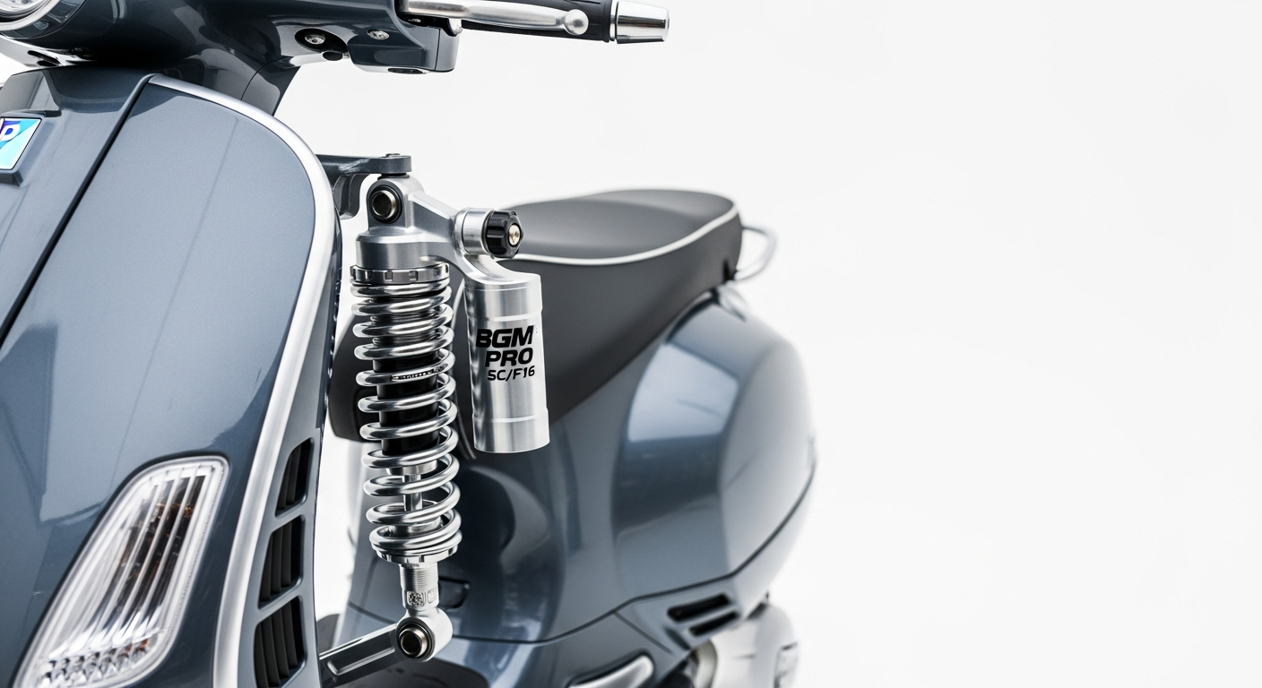 BGM PRO SC/F16 Competition Front Shock Absorber installed on Vespa scooter suspension system