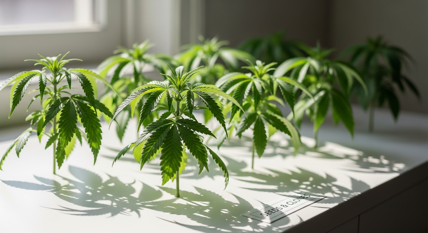 Premium cannabis clones in propagation trays ready for cultivation and growth