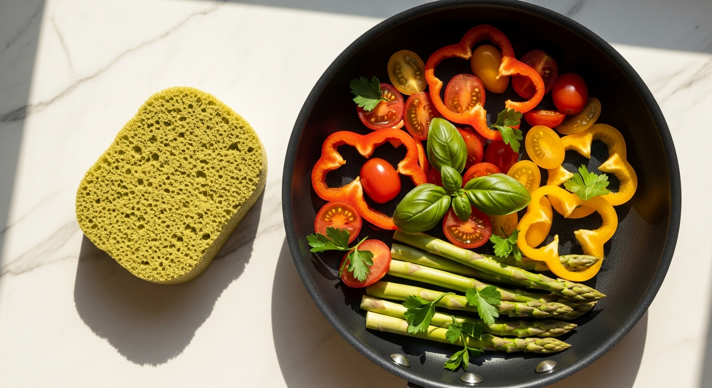 Eco-friendly compostable sponge scourer with natural loofah and cellulose materials