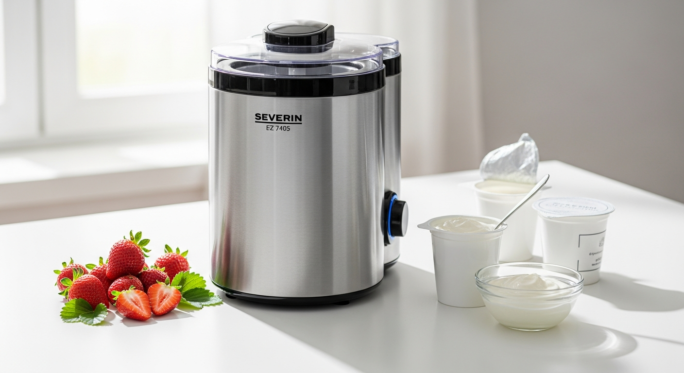 Severin EZ 7405 ice cream maker with stainless steel housing and LED display