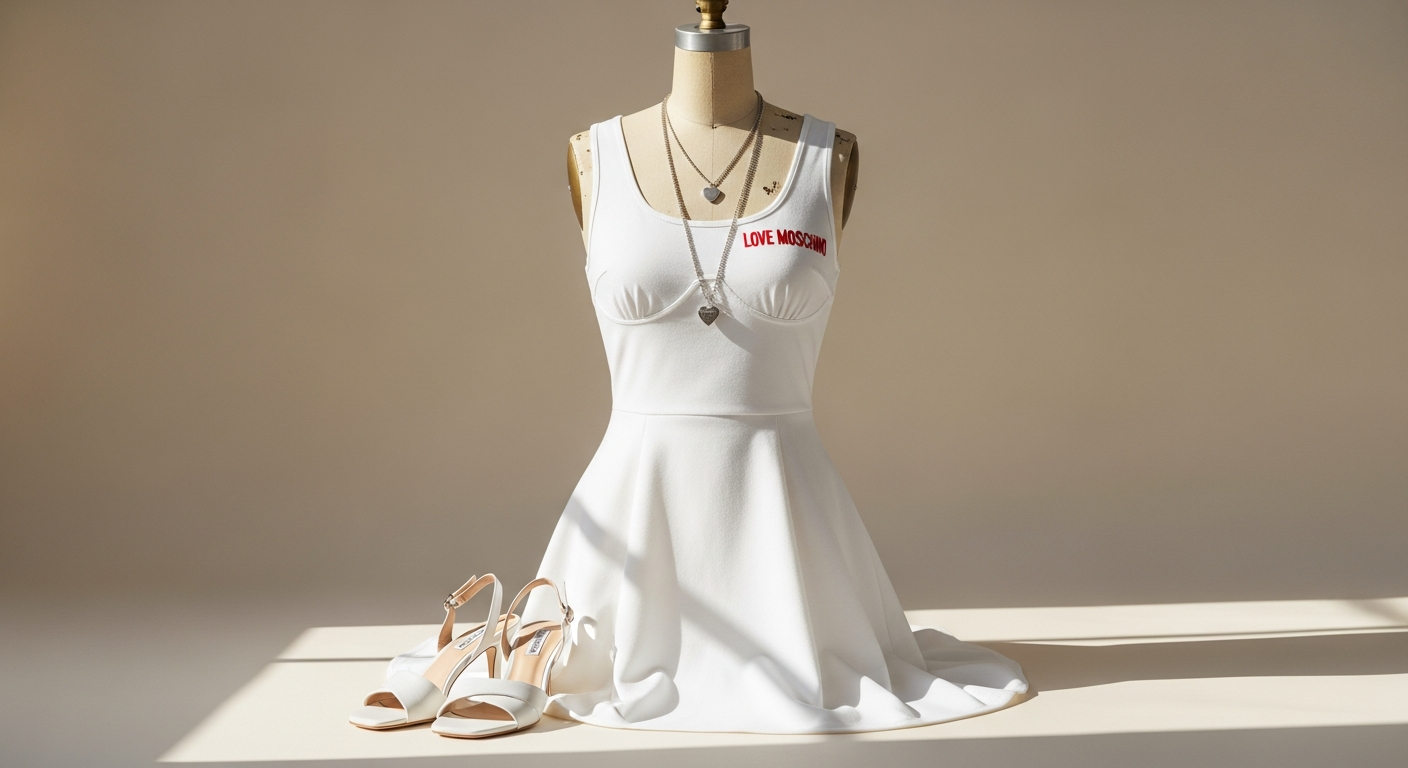 Love Moschino white cotton dress styled for spring with minimal accessories
