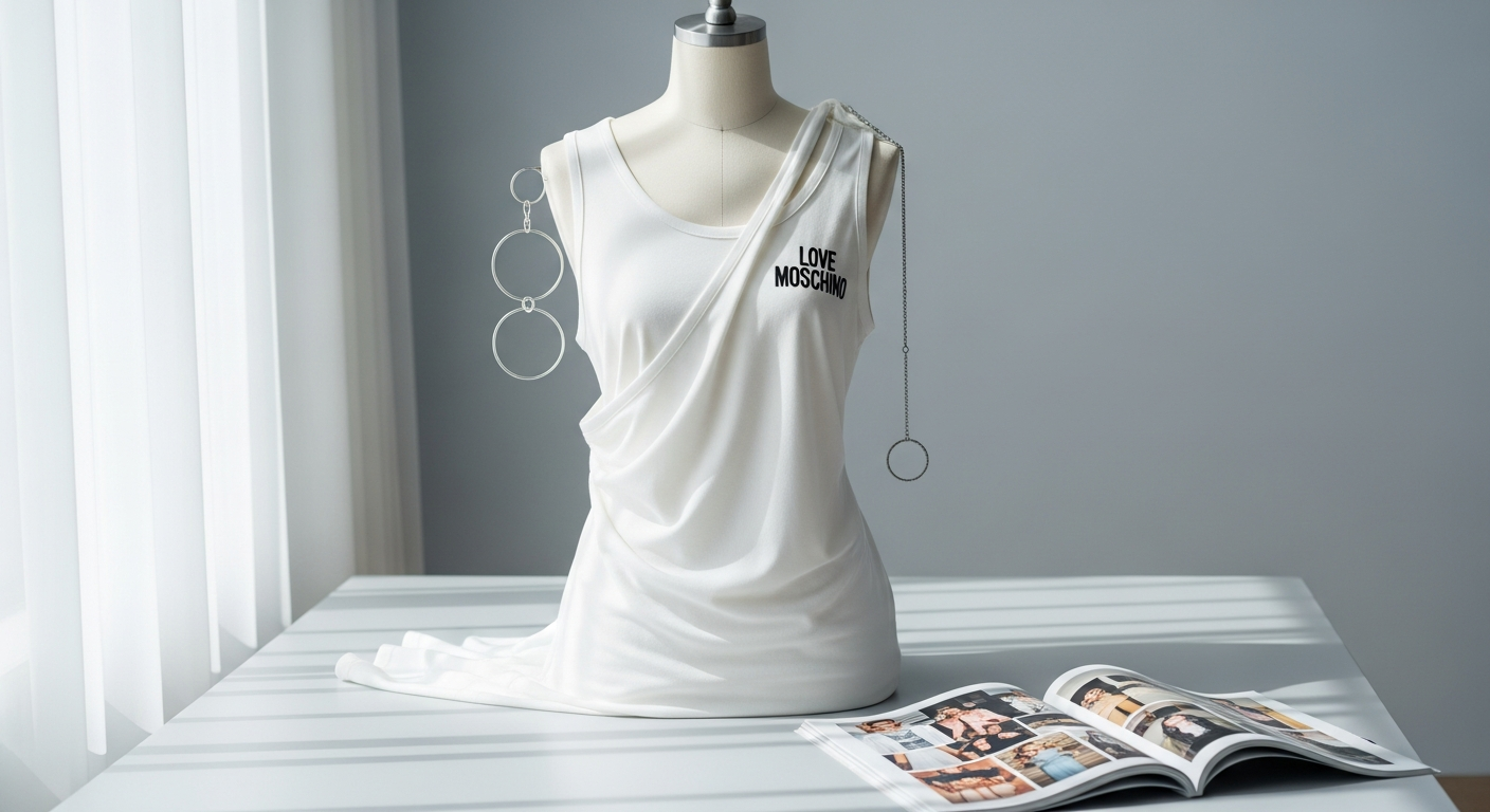 Love Moschino white cotton dress displayed on model showing design details