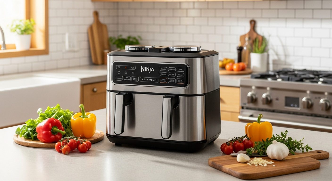 Ninja Double Stack Air Fryer UK showing vertical stacking design with independent cooking drawers