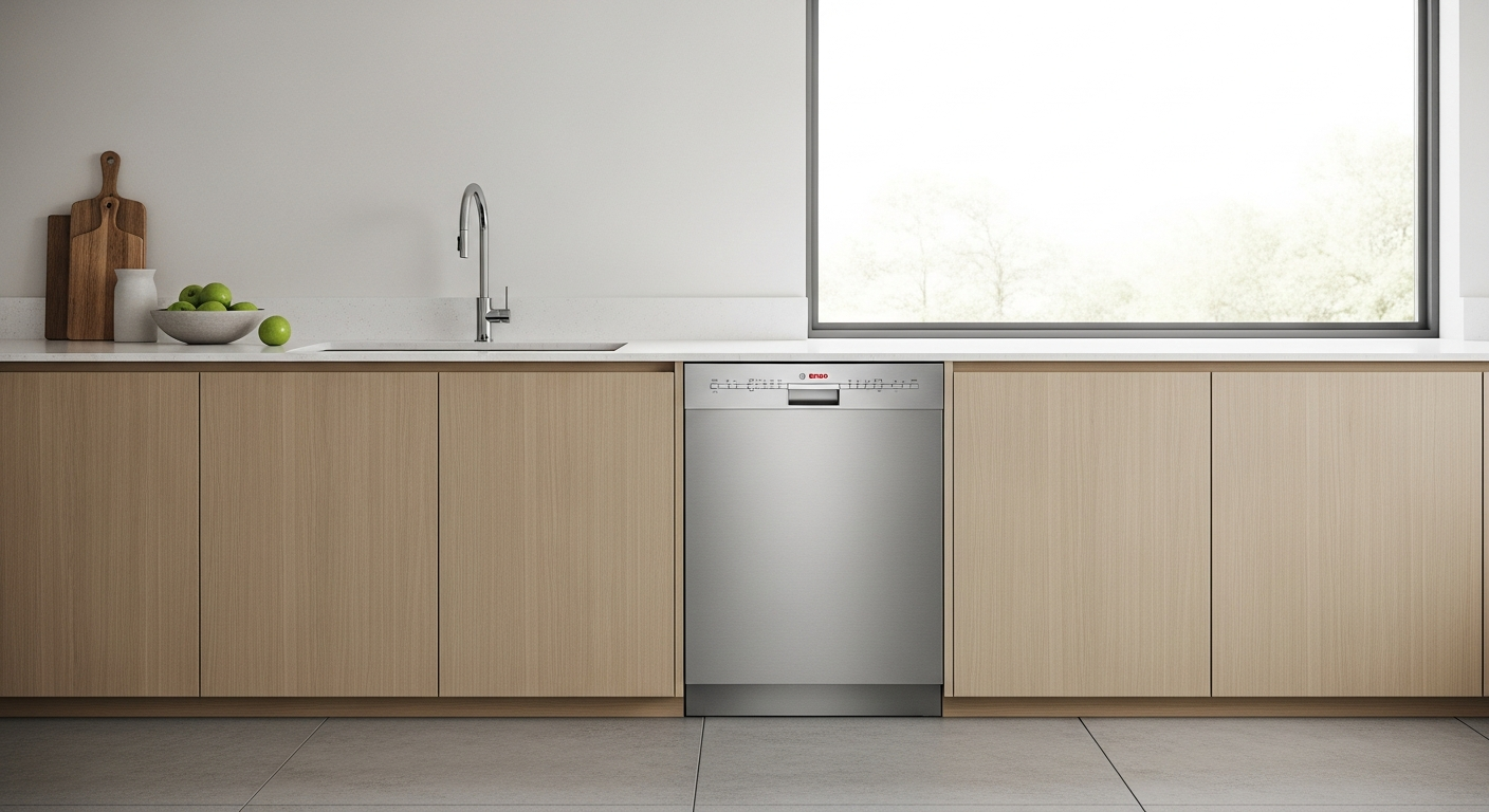 Bosch 800 Series stainless steel dishwasher in modern open-concept kitchen