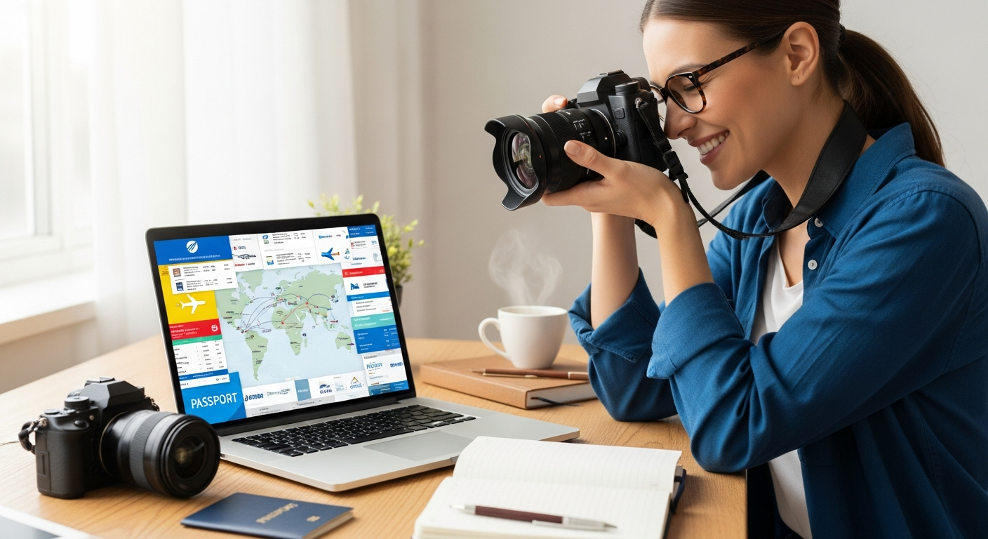 Person booking affordable international flights on Skytours travel platform