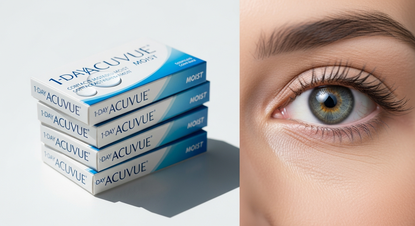 1-Day Acuvue Moist daily disposable contact lenses in packaging
