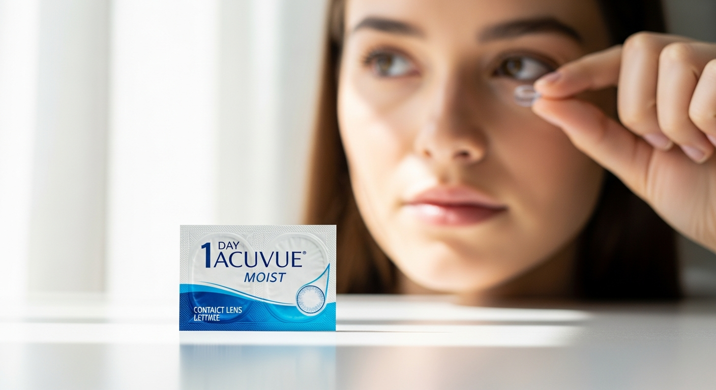 1 Day Acuvue Moist daily contact lenses in packaging with moisture technology