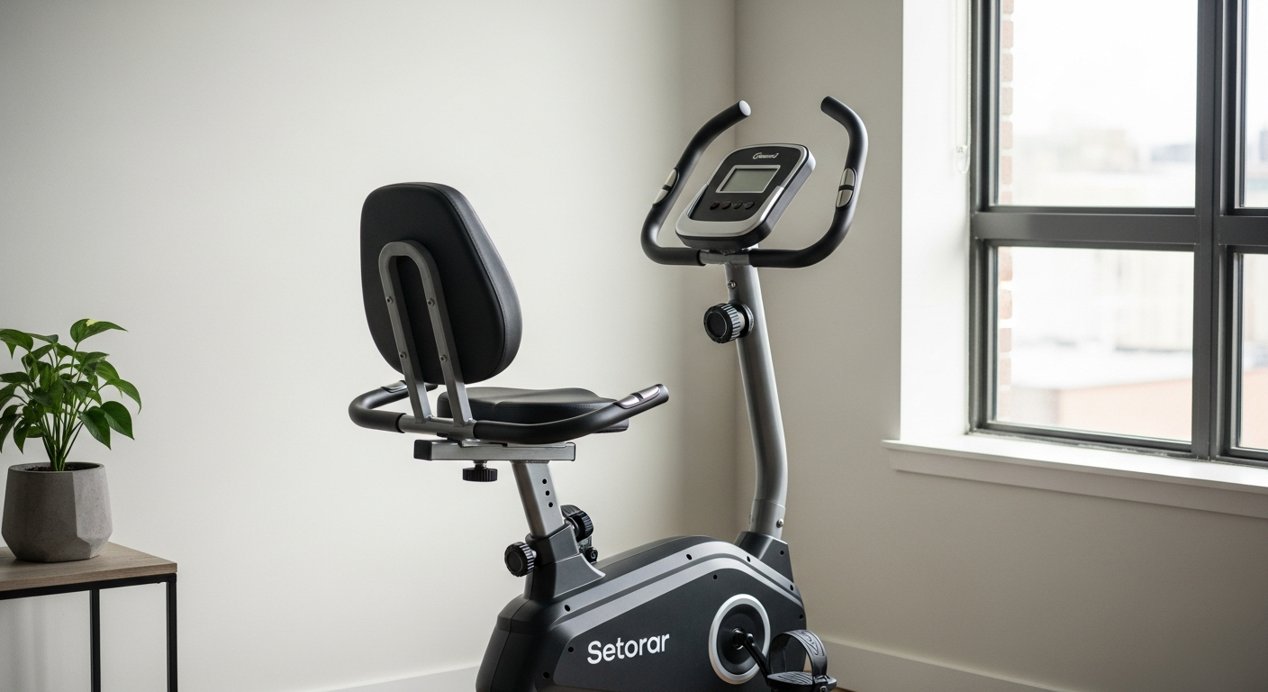 Compact Sporttema Varon XTR BT exercise bike in modern apartment living room