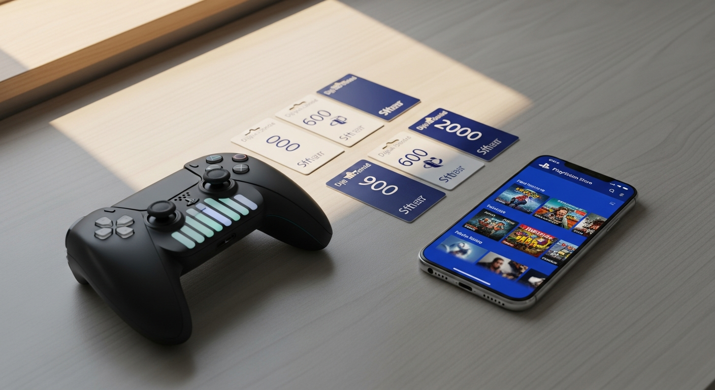 PlayStation Store Digital Gift Card displayed on screen with denomination options