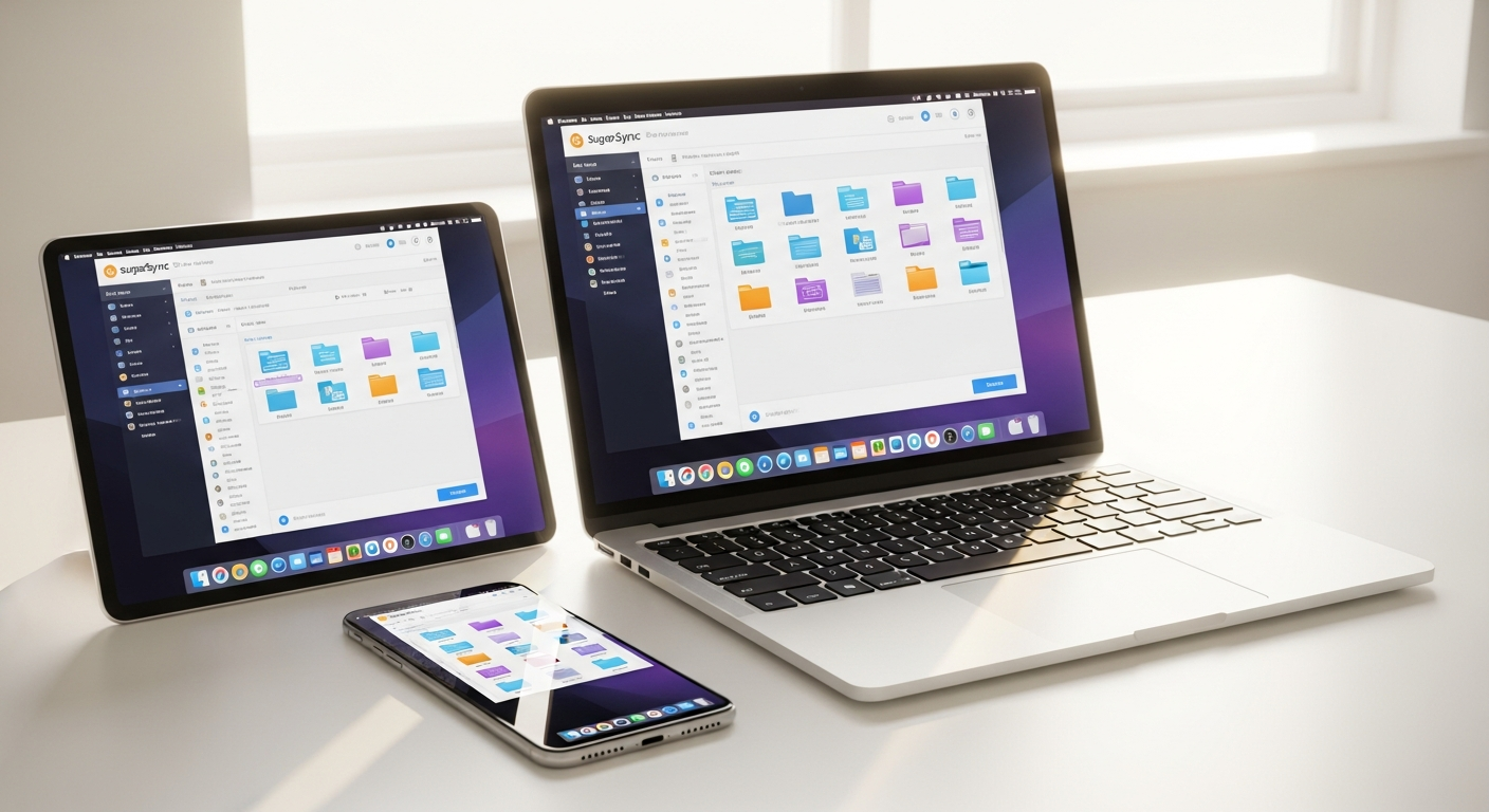SugarSync cloud storage interface showing multi-folder sync dashboard