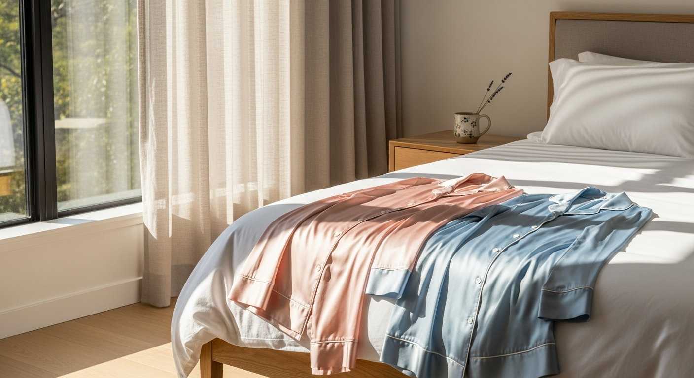 Sunshine Society Silky Pajama Sets displayed in various colors and styles for families