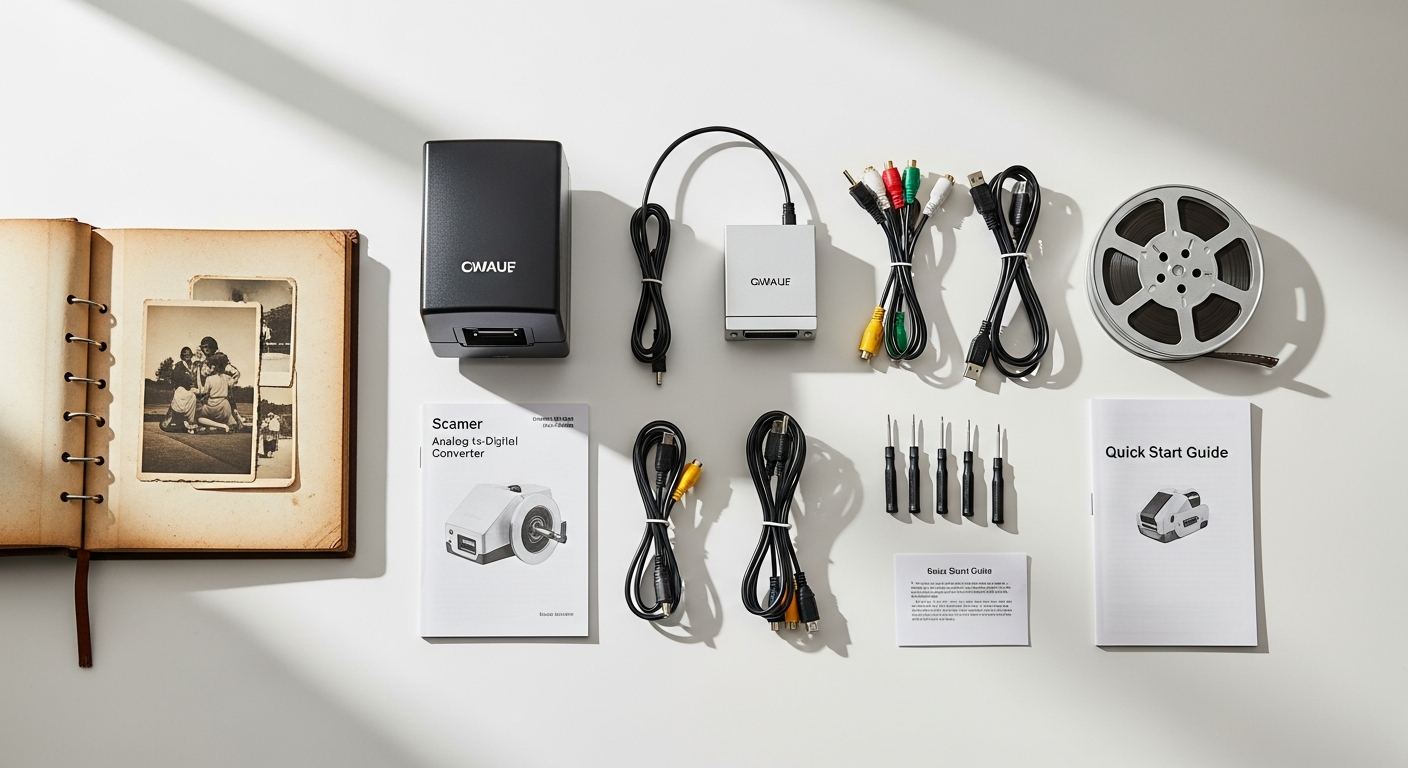 Home media digitization service kit with protective packaging and labeled storage items