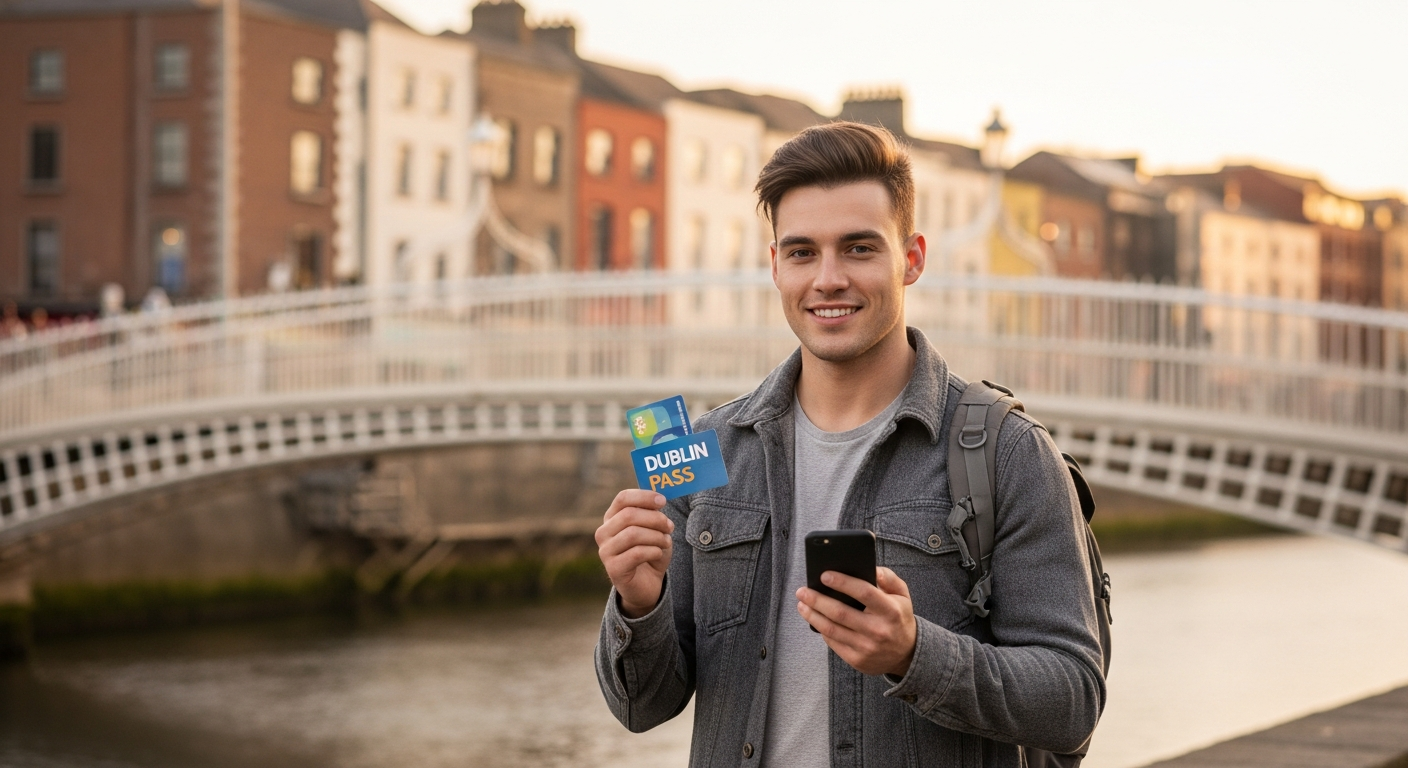 Dublin Pass All-Inclusive Sightseeing Pass digital card displayed on smartphone screen