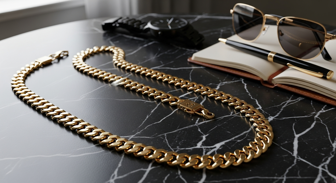 Gold 5mm Miami Cuban Link Chain displayed on white background showing link detail
