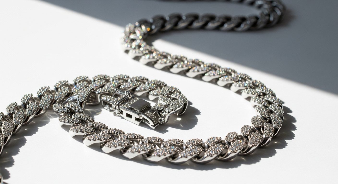 925S VVS Moissanite 12MM Prong Cuban Link Chain with sterling silver construction