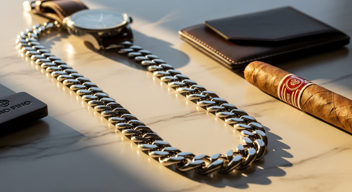 Iced Cuban link chain with diamond stones gleaming in light