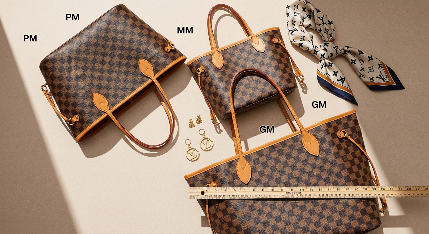 Louis Vuitton Neverfull iconic canvas tote bag in monogram pattern displayed
