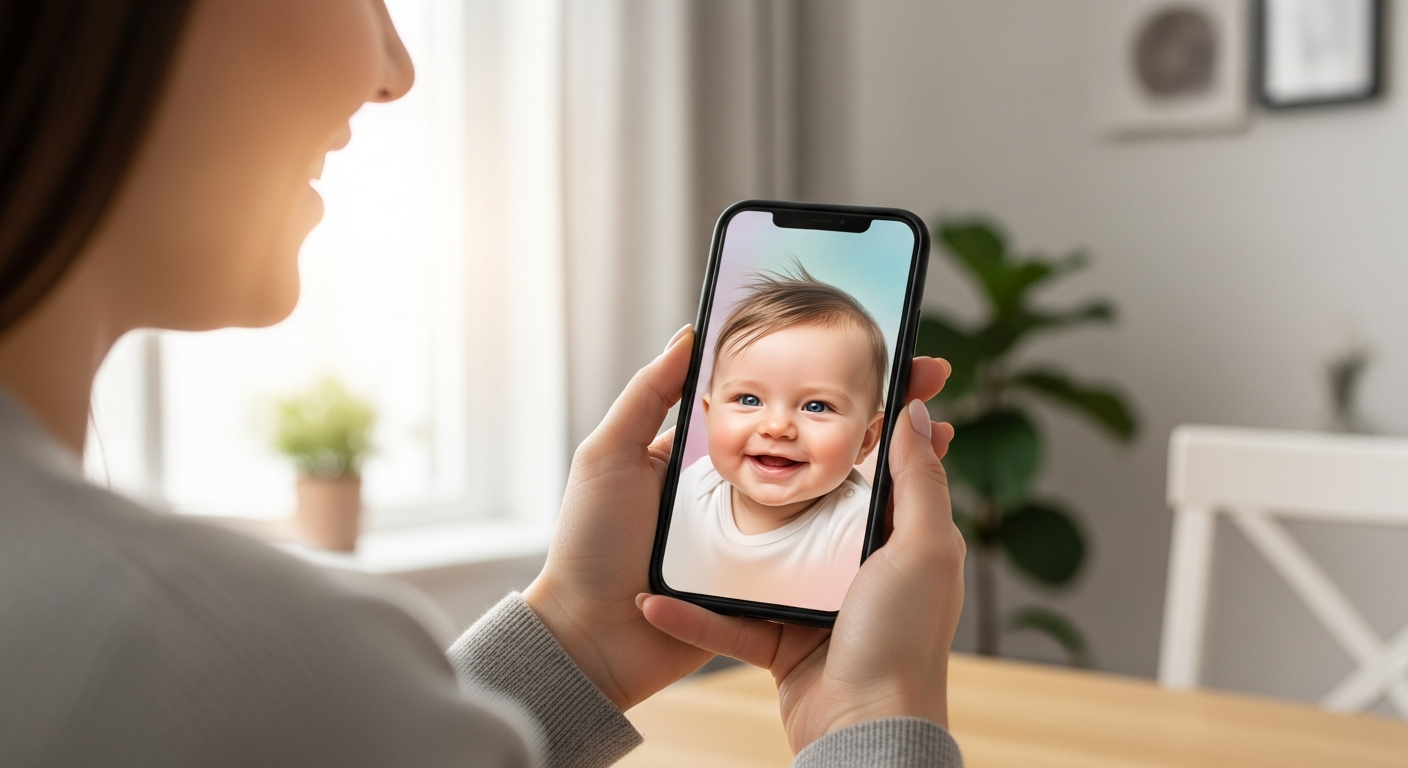Professional AI-enhanced baby portrait created from smartphone photo