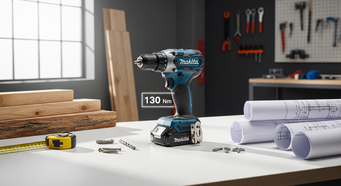 Makita DHP486RTJ cordless impact drill with batteries and Makpac case
