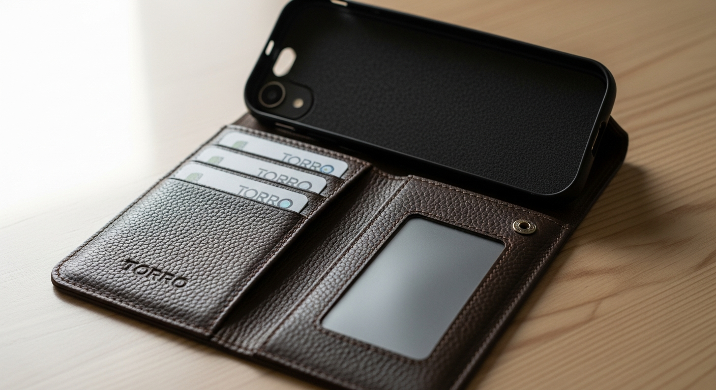 Premium leather TORRO wallet phone case with card slots and stand function