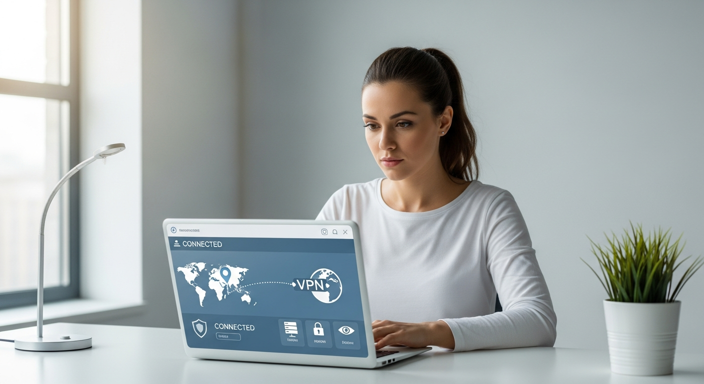NordVPN secure connection interface protecting remote workers on laptop and mobile devices