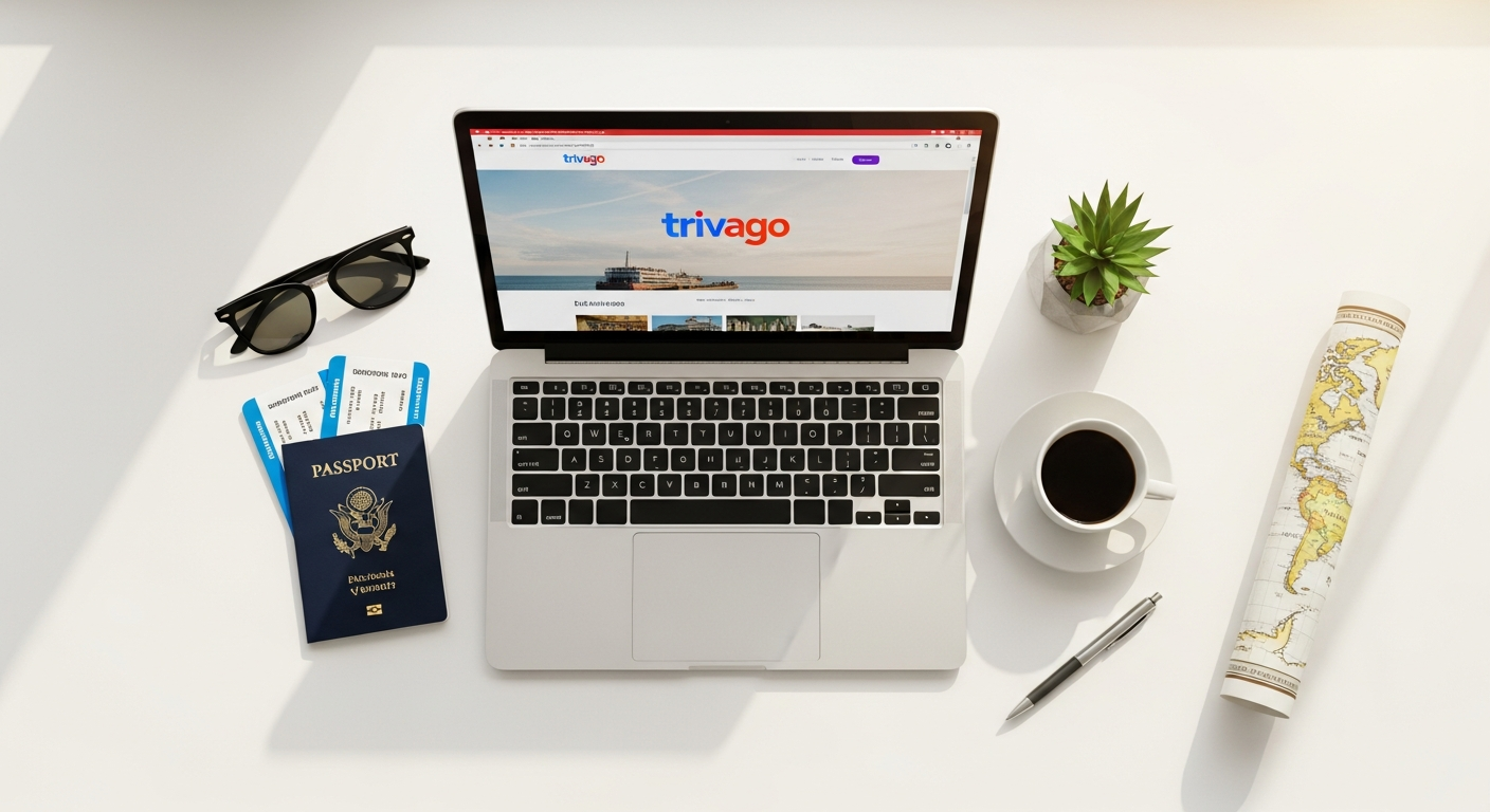 Budget traveler comparing hotel prices on Trivago metasearch platform interface
