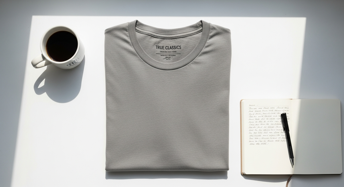 True Classic men's crew neck t-shirt displayed on model showing tailored fit silhouette
