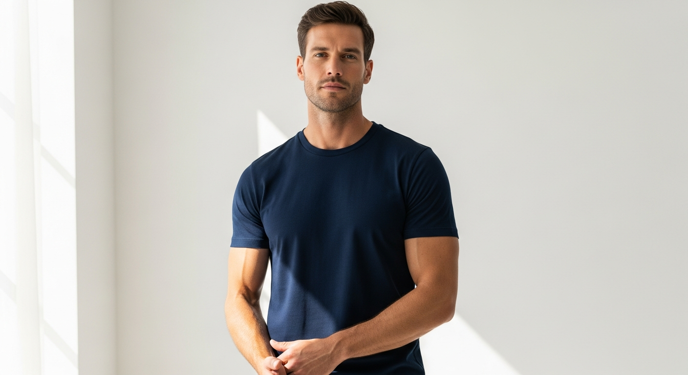 True Classic Men's Crew Neck T-Shirt in athletic fit displayed on model showing flattering silhouette