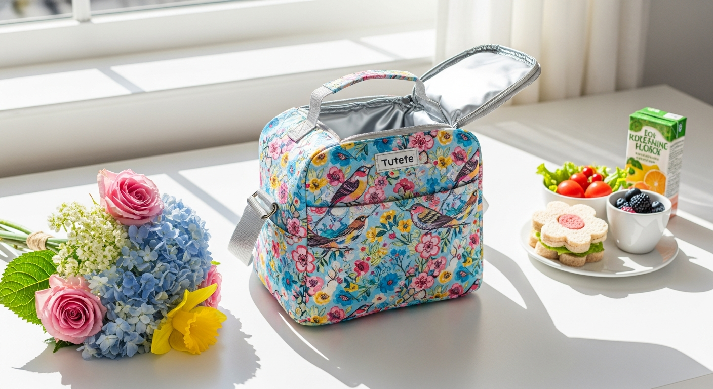 Tutete Blossom Birds thermal lunch bag with matching backpack and pencil case collection