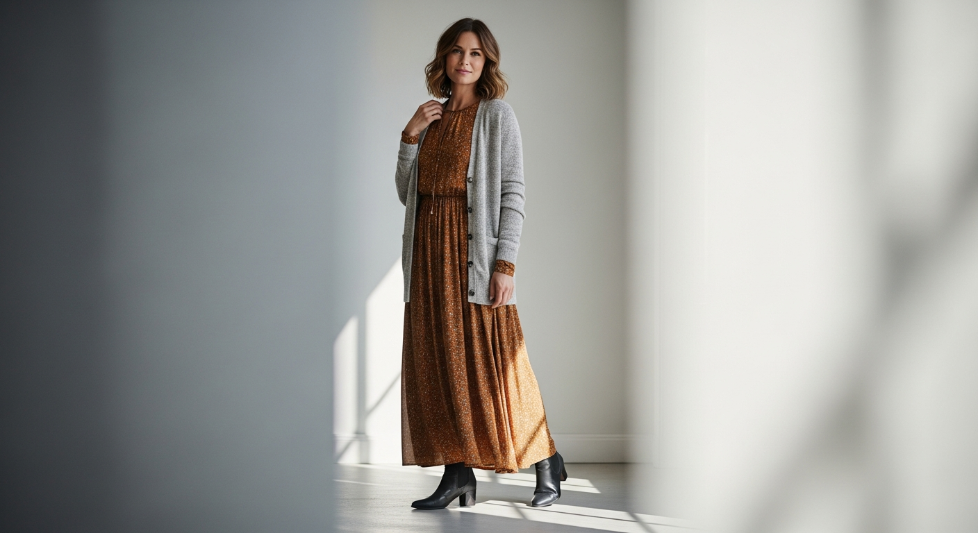 Ulla Popken Button Front Maxi Dress styled with layering pieces across seasons