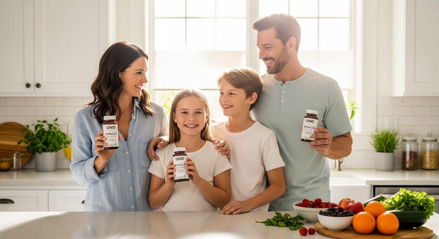 UniD ReFeel 2.0 probiotics supplement packet with 19 probiotic strains for family wellness