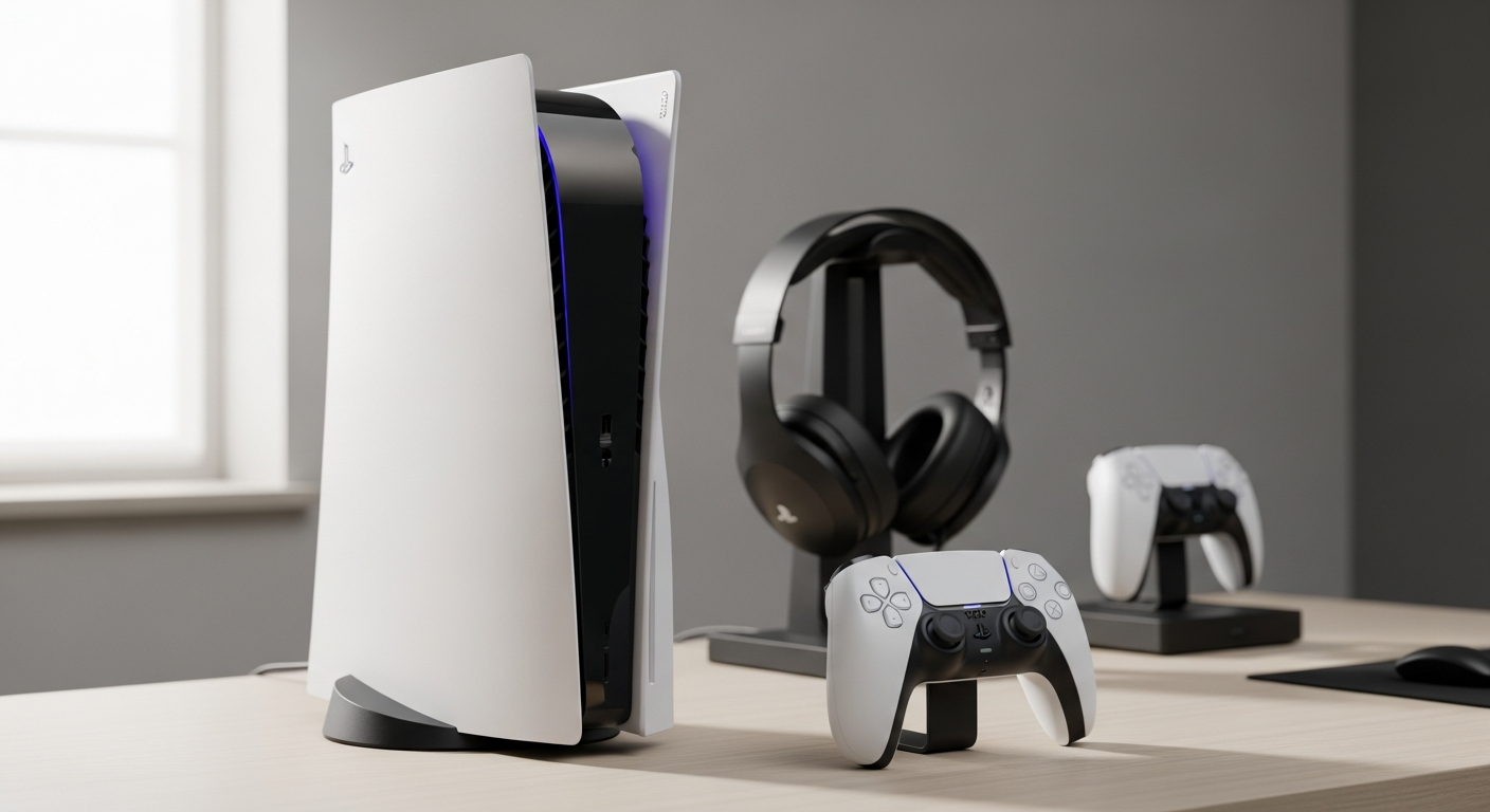 Sony PlayStation 5 Slim Digital Edition console displayed in modern living room setup