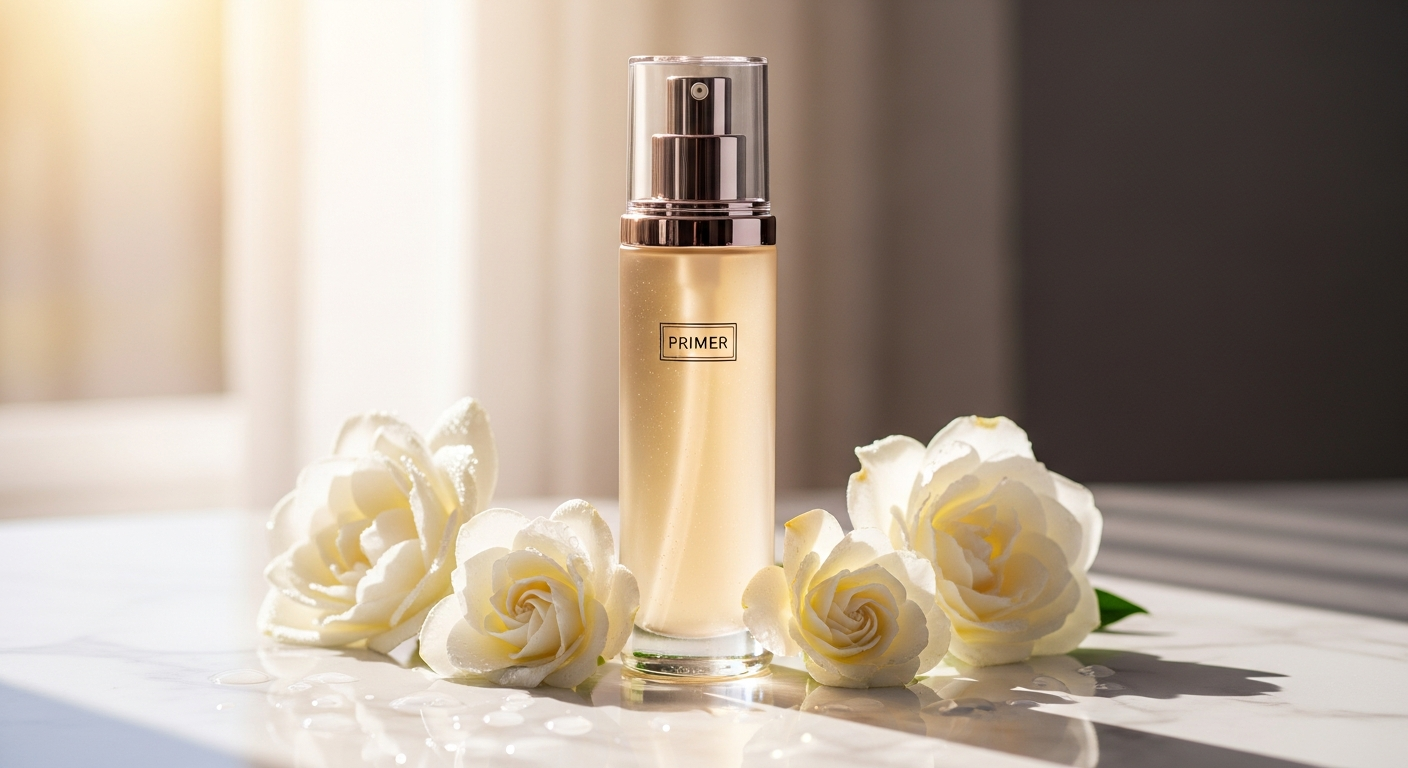 VIEVE Skin Nova Instant Radiance Primer bottle with dewy glow finish on skin