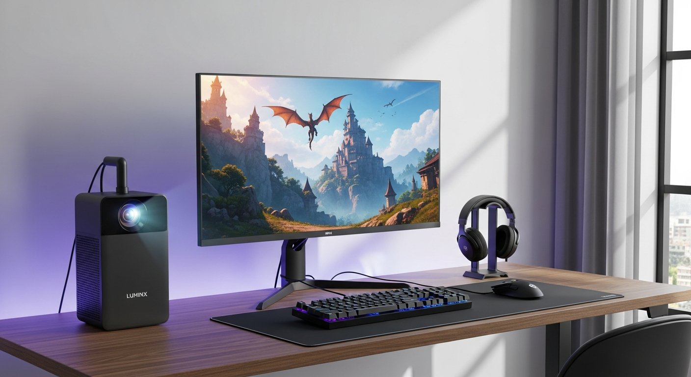 Valerion VisionMaster Max 4K projector displaying competitive gaming on large screen