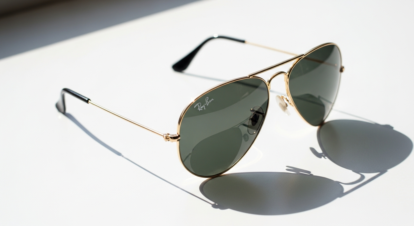 Ray-Ban Aviator Classic Sunglasses with gold metal frames and green G-15 lenses