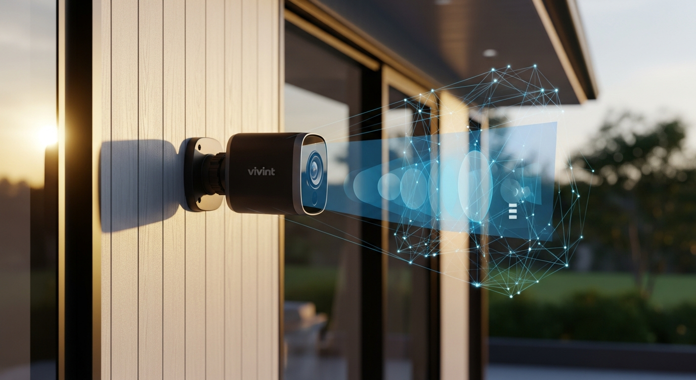 Vivint Outdoor Camera Pro mounted on home exterior wall with LED lights