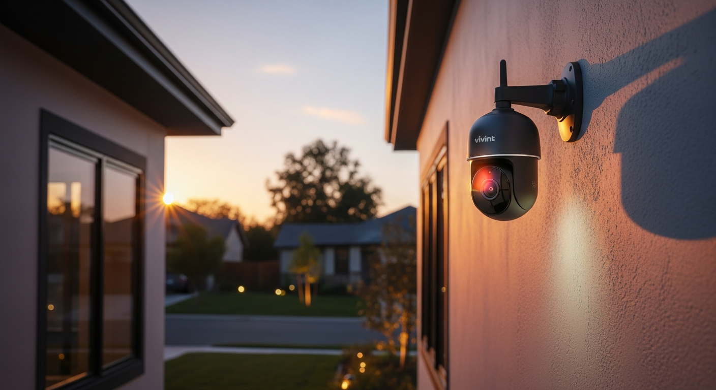 Vivint Outdoor Camera Pro mounted on home exterior with Smart Deter technology active