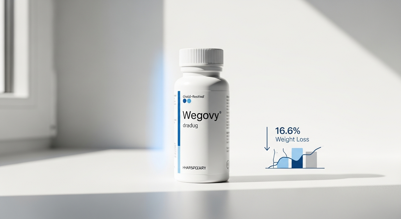 Voy UK's oral Wegovy pill bottle displayed with mobile app interface showing weight loss tracking dashboard