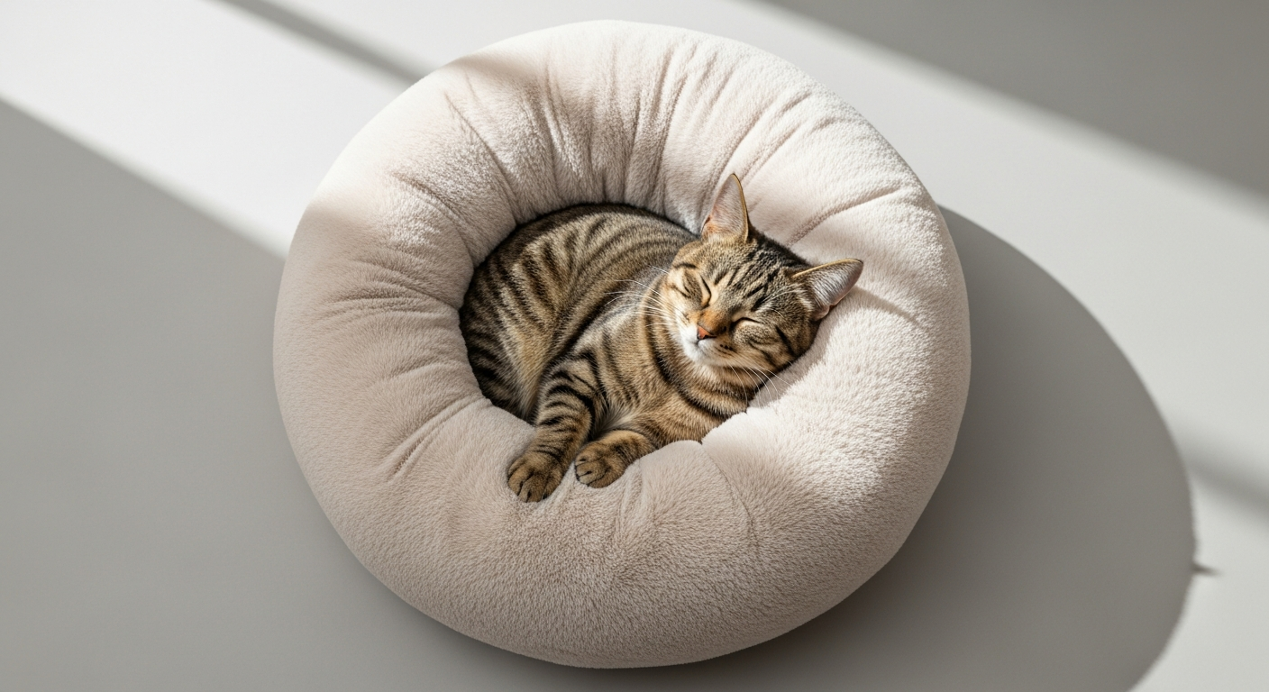 Cozy calming donut pet bed with raised edges for anxious dogs