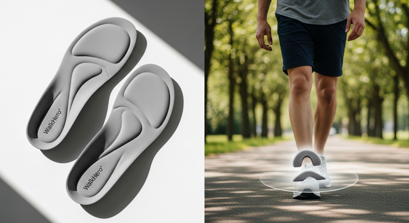 WalkHero arch support insoles displayed on white background showing design