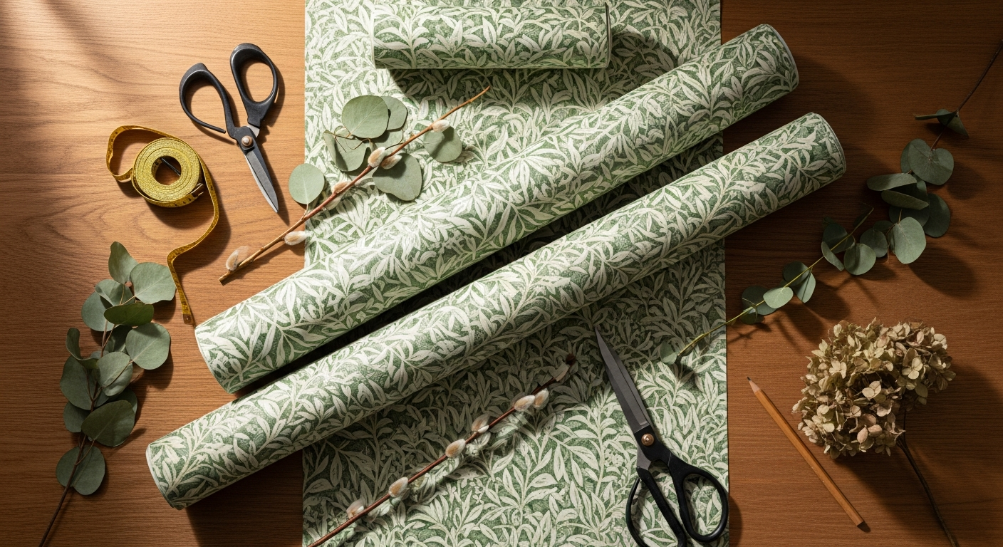Morris & Co. Willow Boughs wallpaper featuring delicate entwining willow leaves and botanical stems in traditional Arts & Crafts design