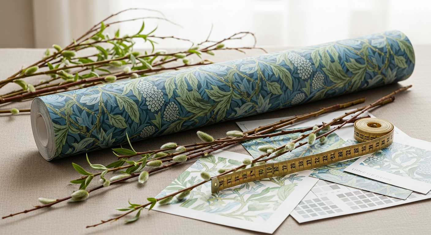 William Morris Willow Boughs wallpaper pattern featuring intricate botanical design with willow branches