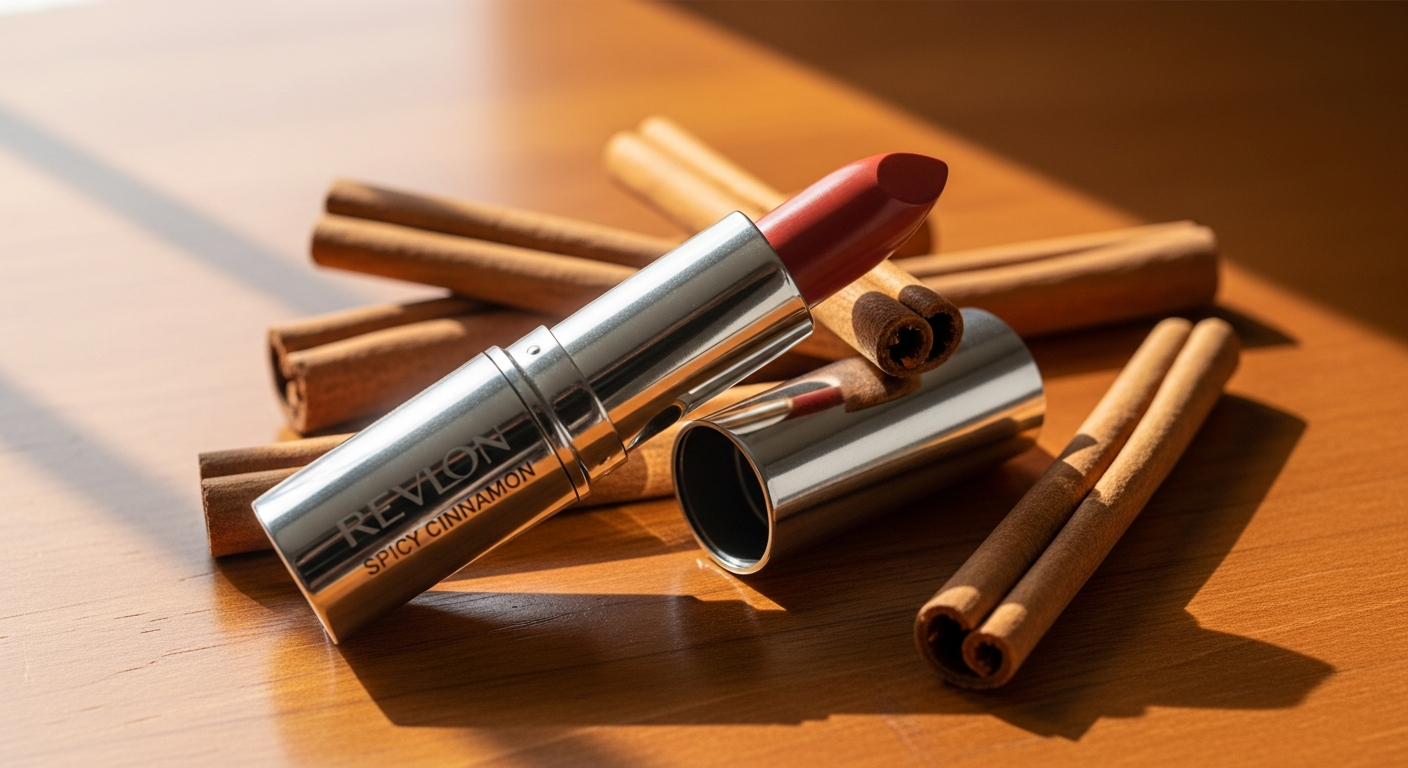 Revlon Super Lustrous Pearl Lipstick in Spicy Cinnamon shade on neutral background
