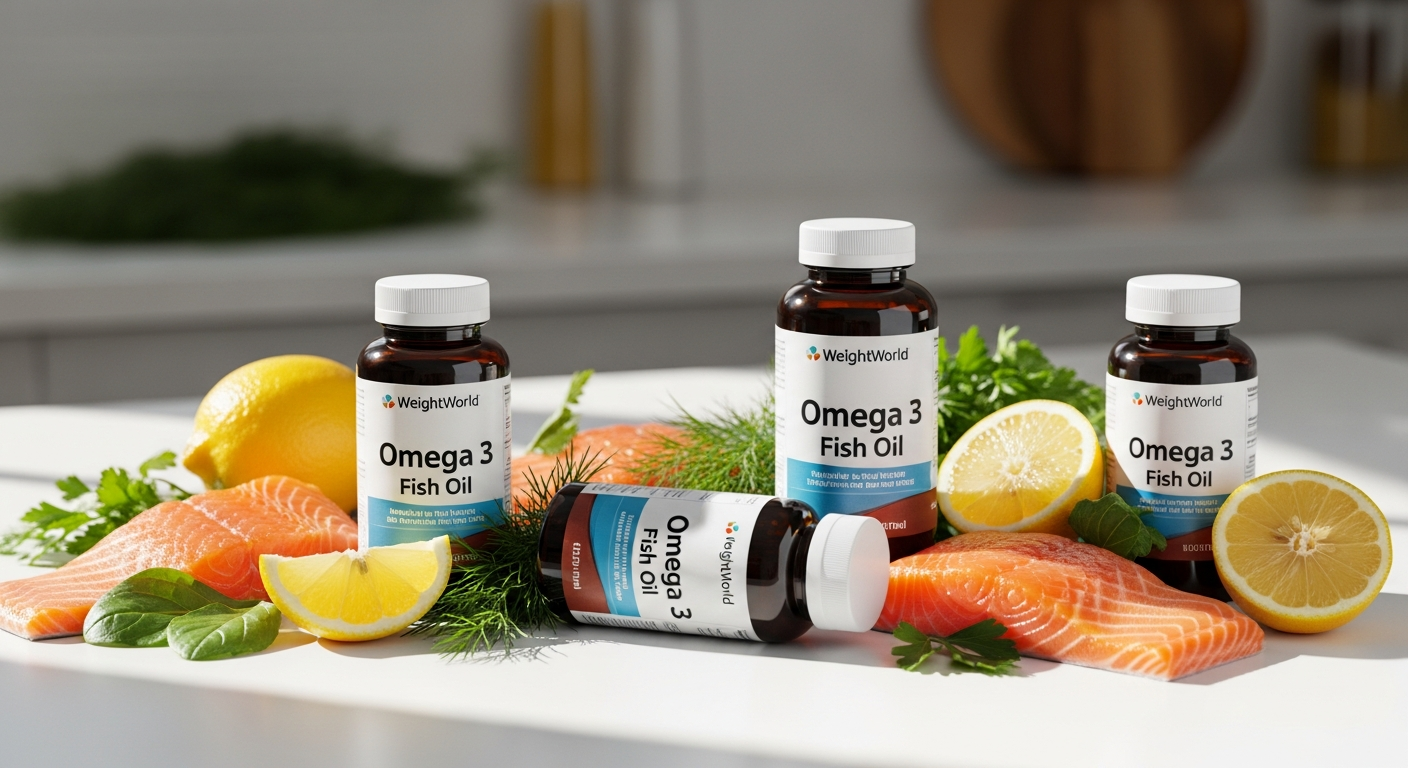 WeightWorld Omega 3 Fish Oil Softgels bottle with capsules displayed on white background