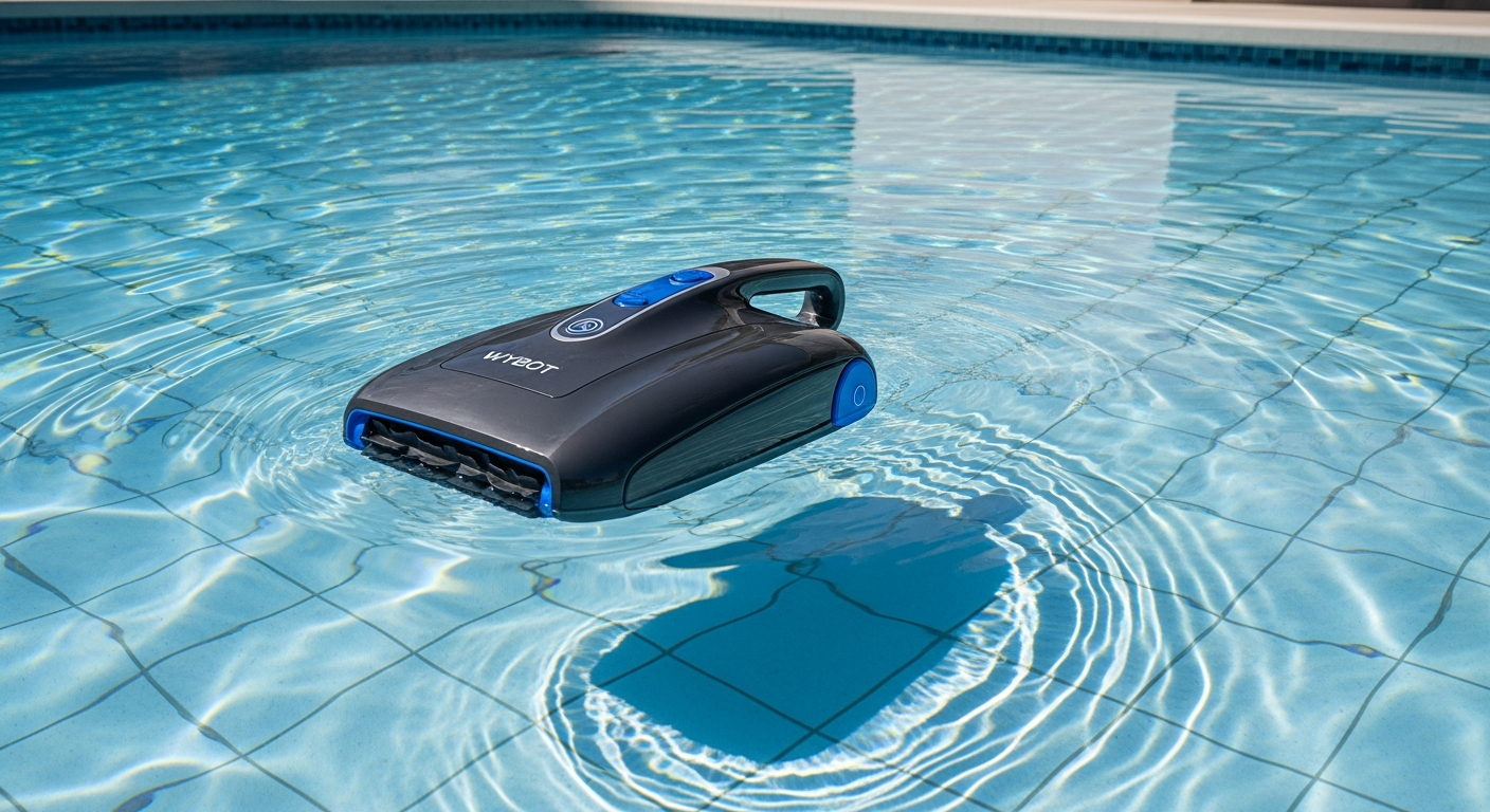 WYBOT C2 cordless robotic pool cleaner cleaning pool water with app control