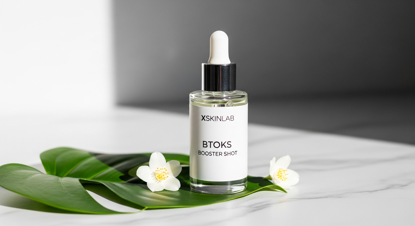 XSkinlab Btoks Booster Shot concentrated serum bottle with four drops displayed