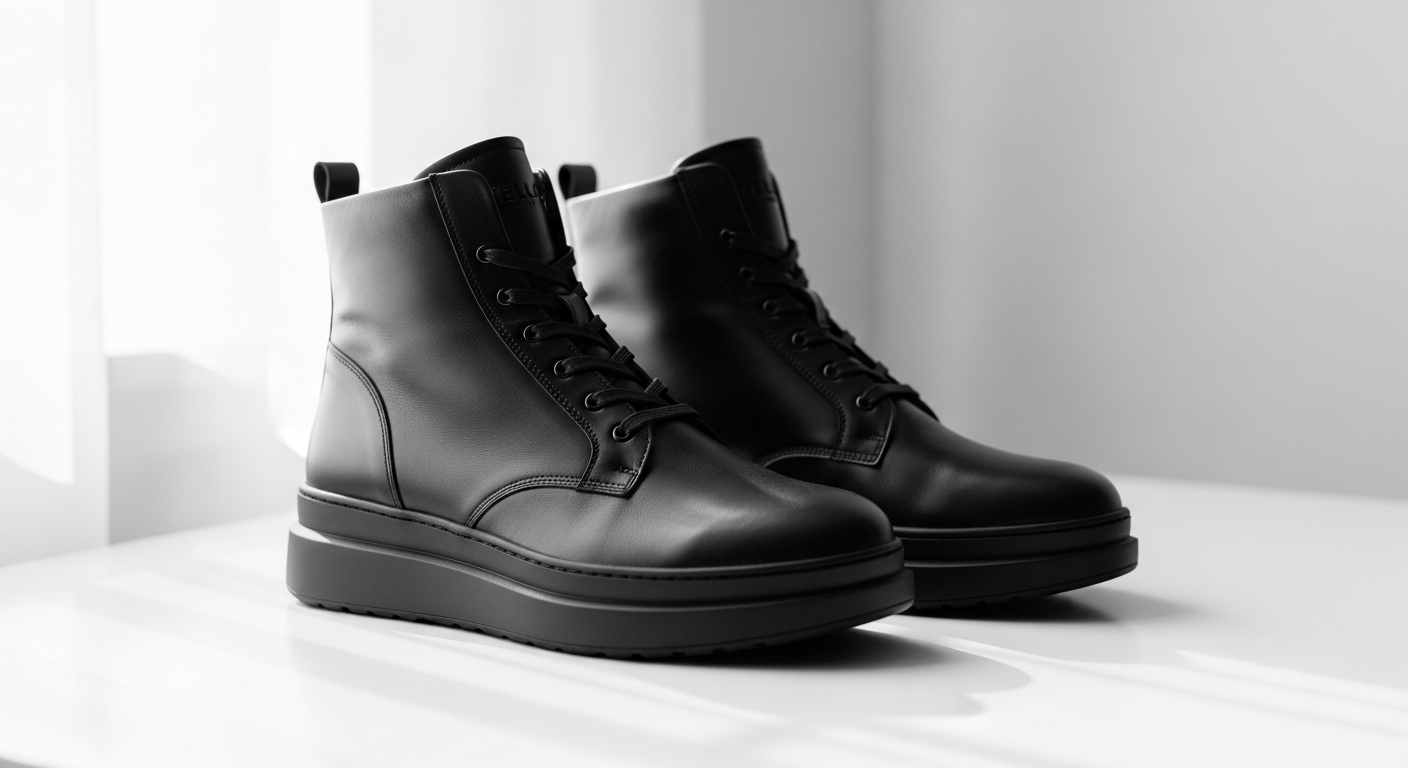 YELLO Tokyo Black Double Sneaker Boots with chunky sole platform displayed on white background